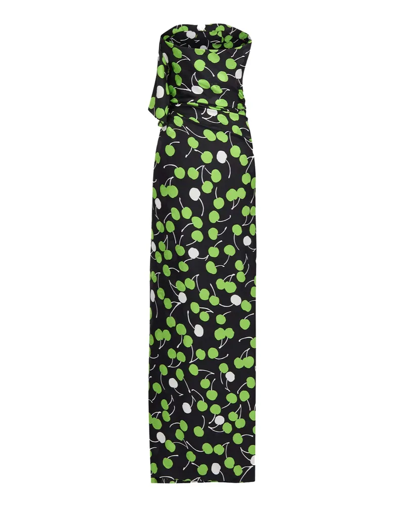 Saint Laurent Women's Black Cherry Silk Long Bustier Dress Black