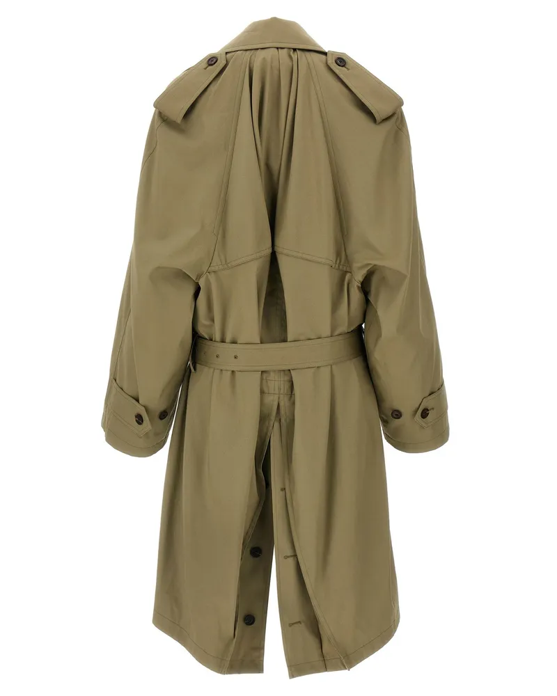 Balenciaga Draped Neck Double-Breasted Trench Coat — Khaki Khaki