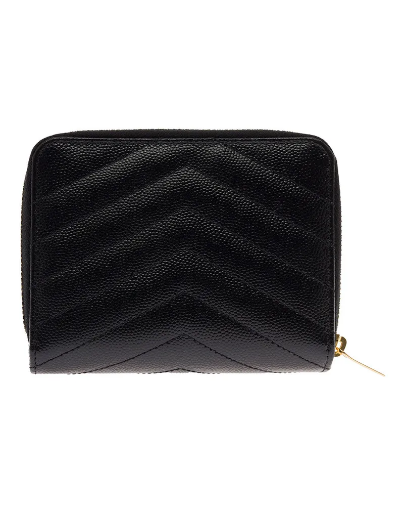 Saint Laurent Women's Wallet With Cassandre Plate, Black Leather Calf Black