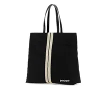 Canvas with Striped Ribbon Tote Bag — Black