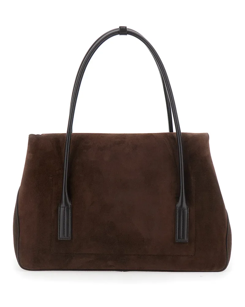 Tom Ford Women's Large Shoulder Bag Brown Suede Calf Leather Brown