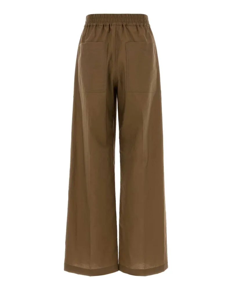 Brunello Cucinelli Women's Brown Cotton Blend Wide-Leg Pant C9266 Exterior: Nylon Pantaloni Trousers Brown