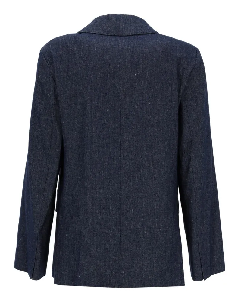 Max Mara Double-Breasted Cotton & Linen Blazer — Blue Blue