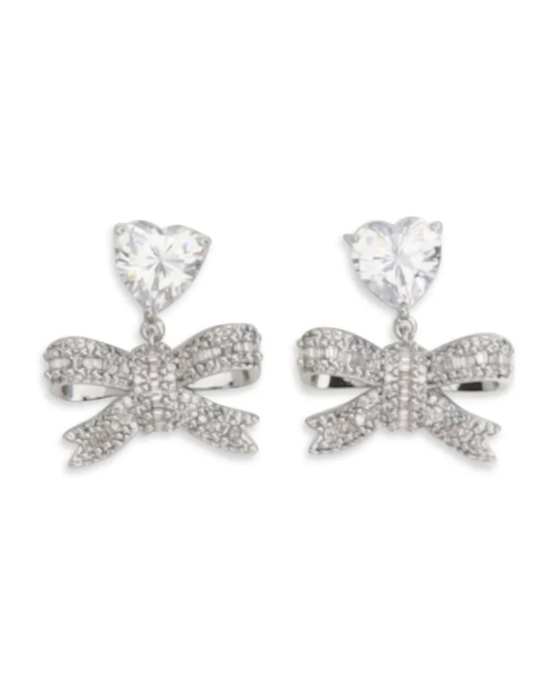 Self-Portrait Women's Drop Earrings Heart Crystal Bow Silver Brass Silver