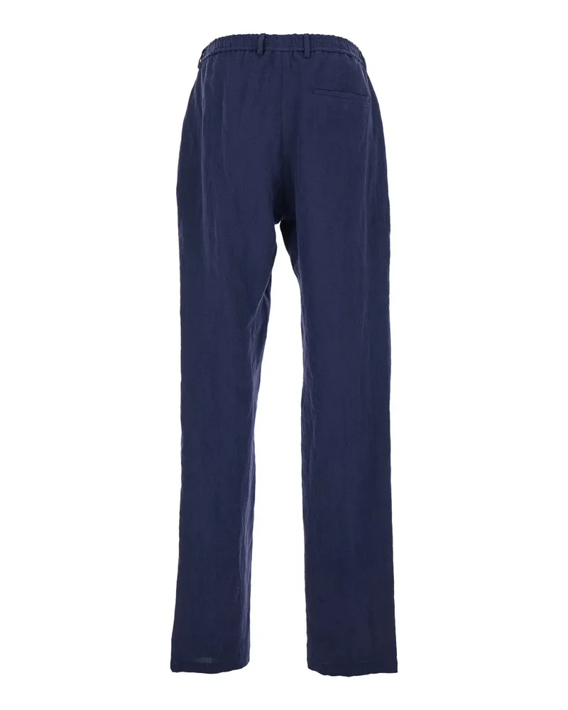 Emporio Armani Linen Straight-Leg Trousers — Blue Blue