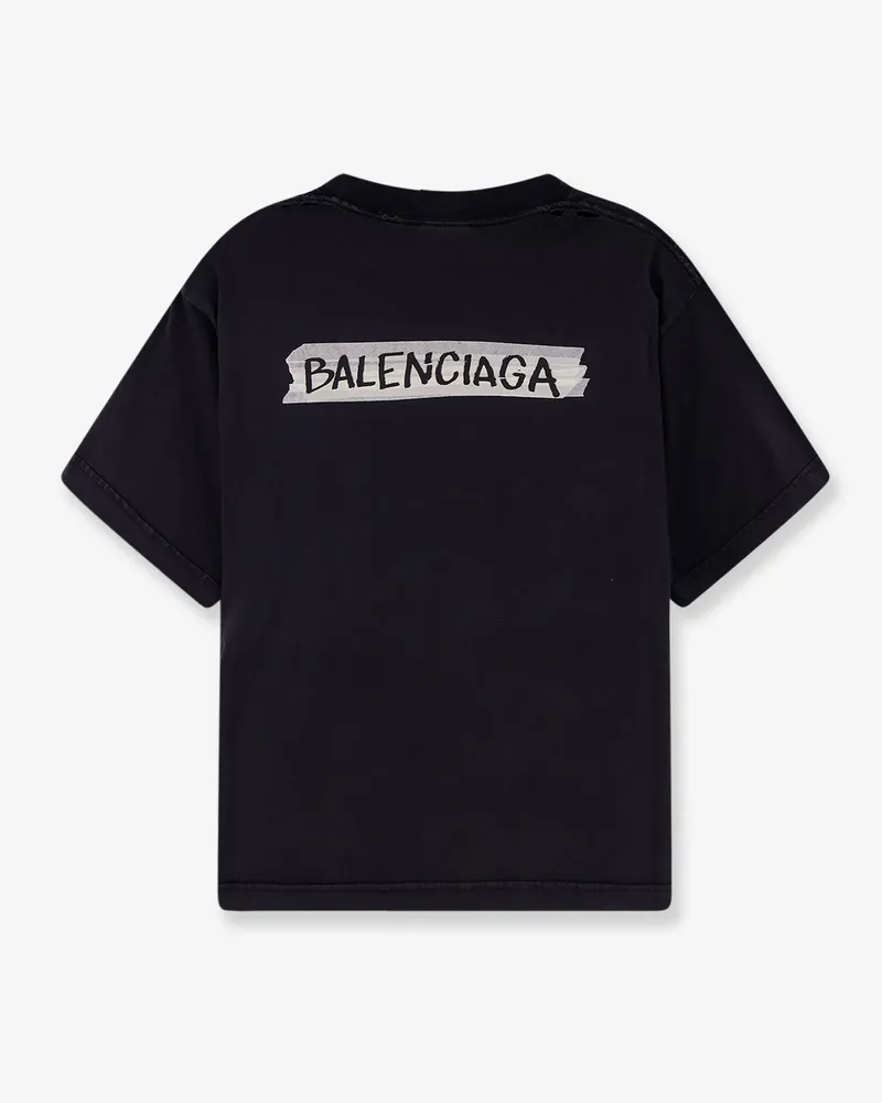 Balenciaga Women's T-Shirt Used Effect Black Cotton T-Shirts & Jerseys Black