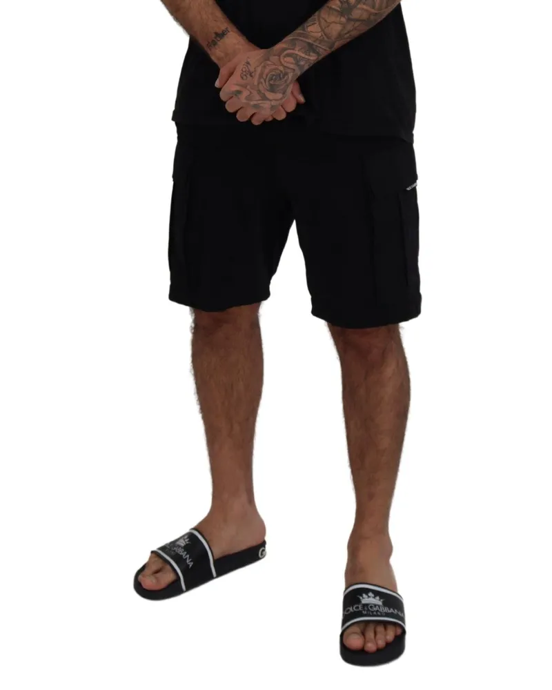 Dolce & Gabbana Men Black Cotton Bermuda Cargo Shorts Black