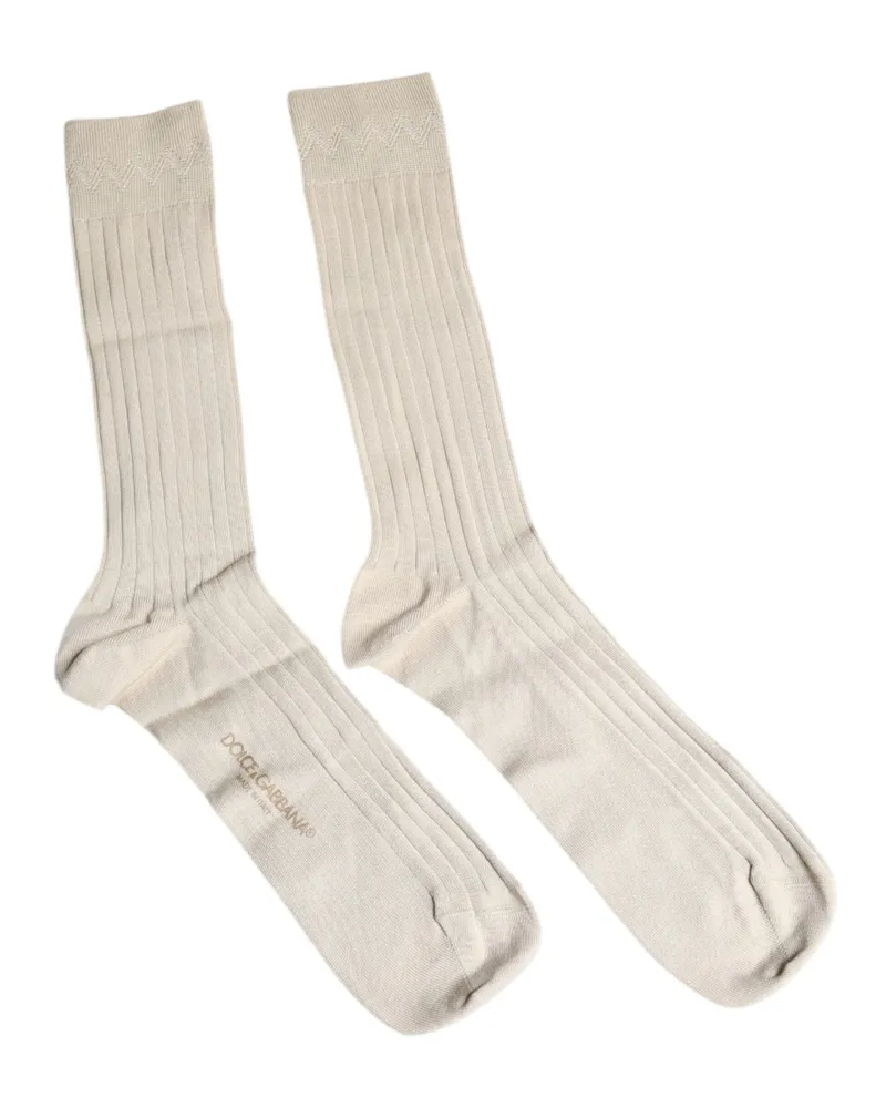 Dolce & Gabbana Unisex Beige Cotton Stretch Logo Mid Calf Socks Blend Clothing Beige