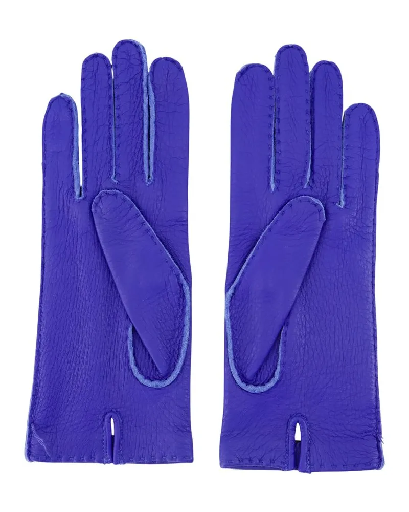 AMI Paris Calfskin Leather Gloves — Blue Blue