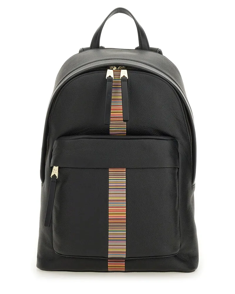 Paul Smith Men's Signature Stripe Backpack Black Cow Leather Backpacks Black