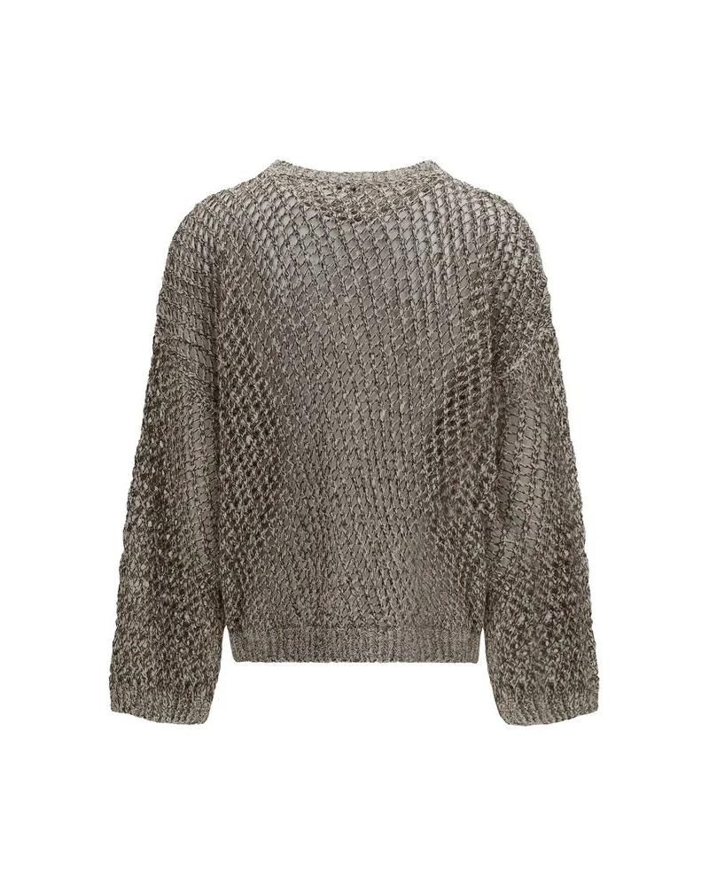 Brunello Cucinelli Open-Knit Silk and Linen Sweater — Beige Beige