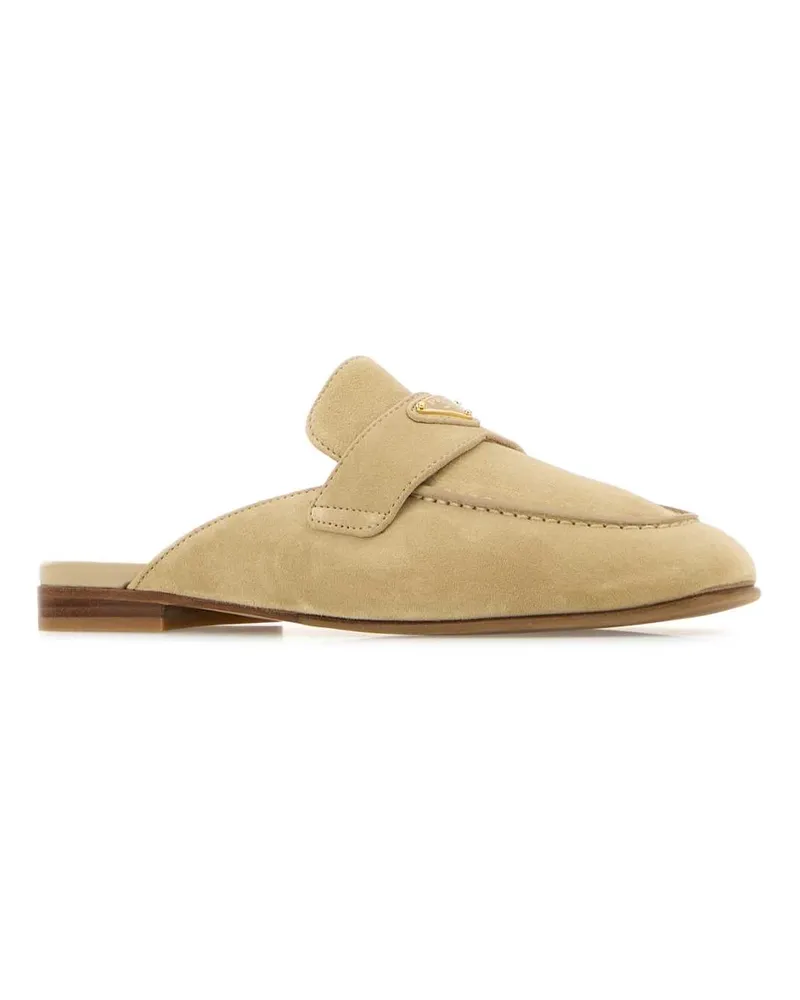 Prada Women's Sand Suede Slippers Ecru Ecru' Flat Shoes Beige