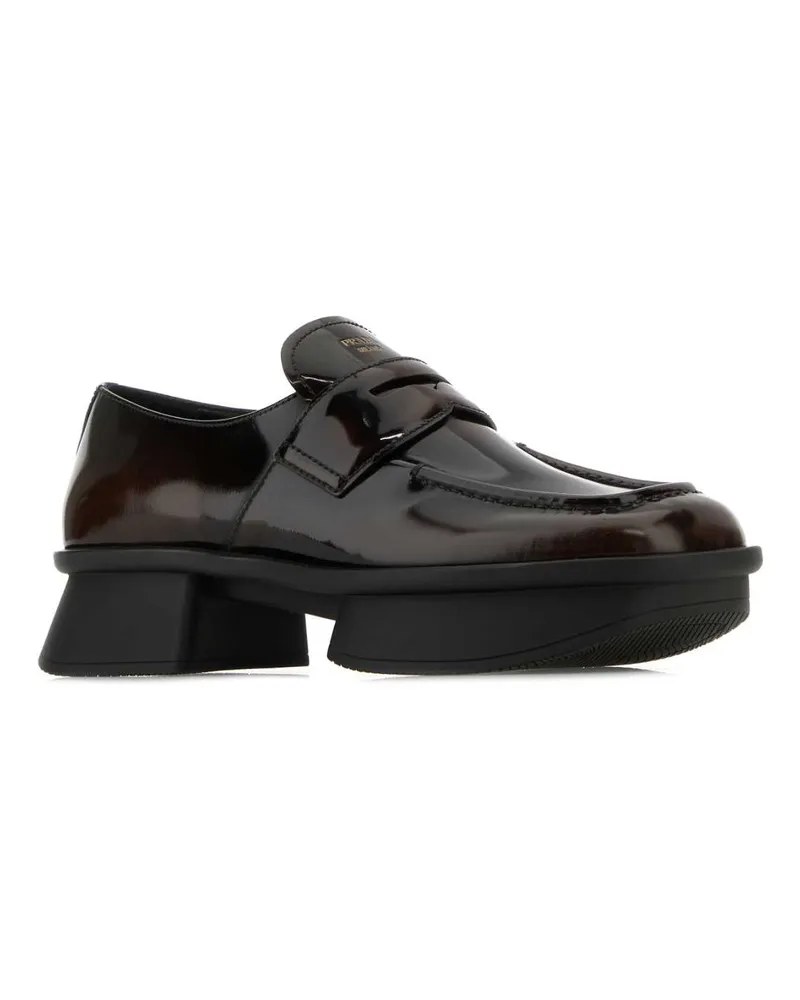 Prada Women's Brown Leather Equal Loafers Bruciato Vitello Mocassini Brown