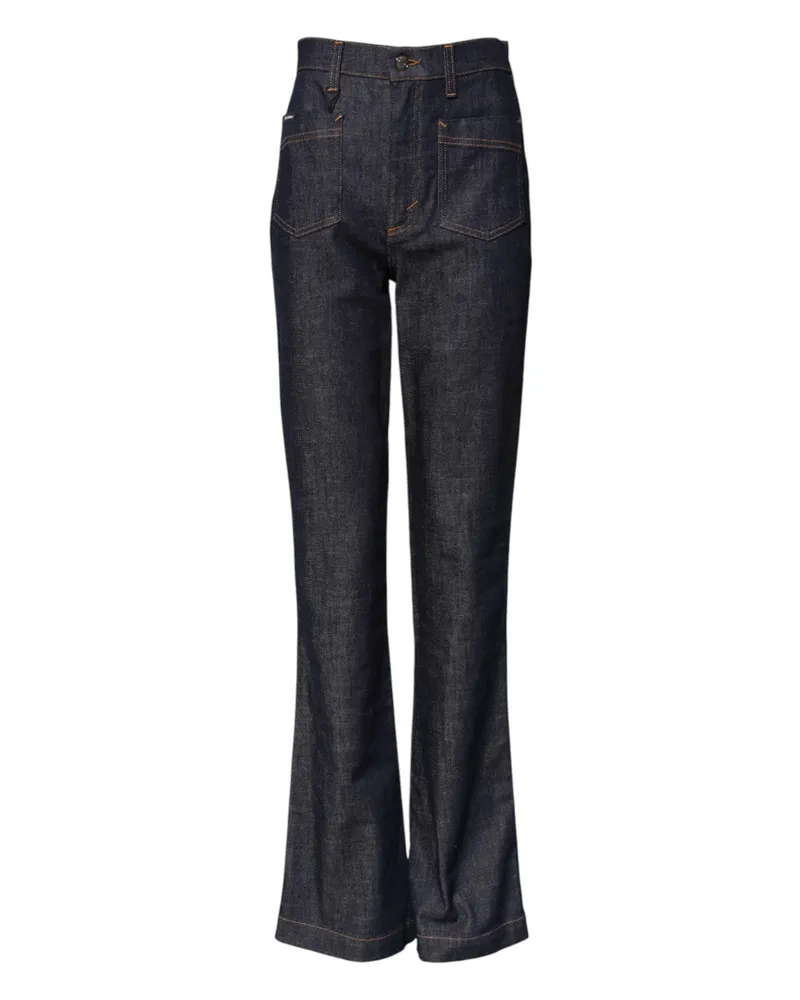 Dolce & Gabbana Women's Dark Blue Cotton Flared Wide Leg Denim Jeans Elastane Clothing Navy