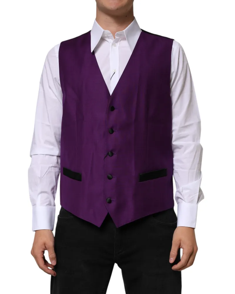 Dolce & Gabbana Men's Purple Wool Dress Formal Waistcoat Vest Polyester Silk Virgin Purple