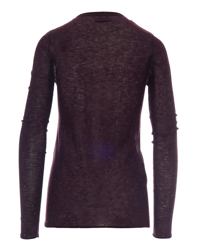 Pinko Women's Sweater Ultrafine Micropaillettes Plum Purple Perfect Wool Polyester Jumpers Purple