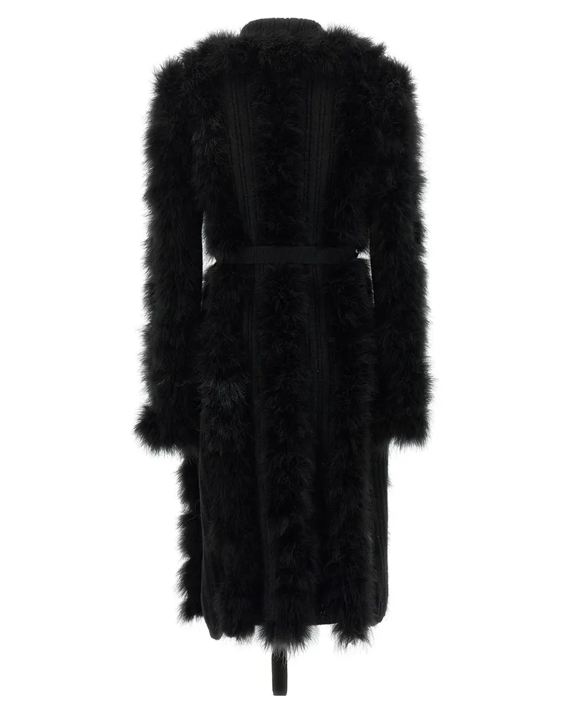 ATTICO Ribbed Alpaca Blend with Feather-Effect Finish Coat — Black Black