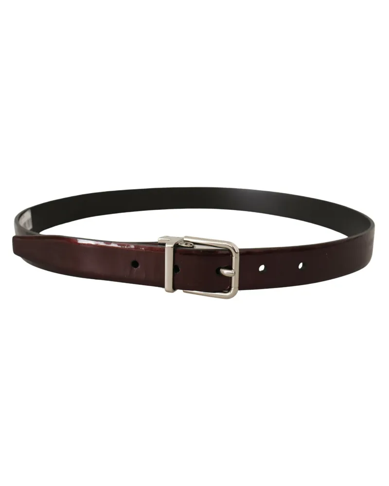 Dolce & Gabbana Men's Brown Patent Leather Silver Metal Buckle Belt Brown