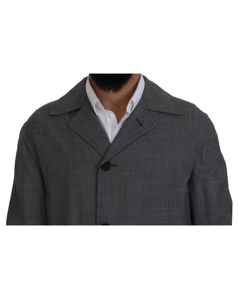 Dolce & Gabbana Men's Gray Wool Plaid Long Trench Coat Jacket Clothing Gray