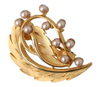 Women's Gold Brass Leaf Embellished Jewelry Brooch Hair Pin Accessory