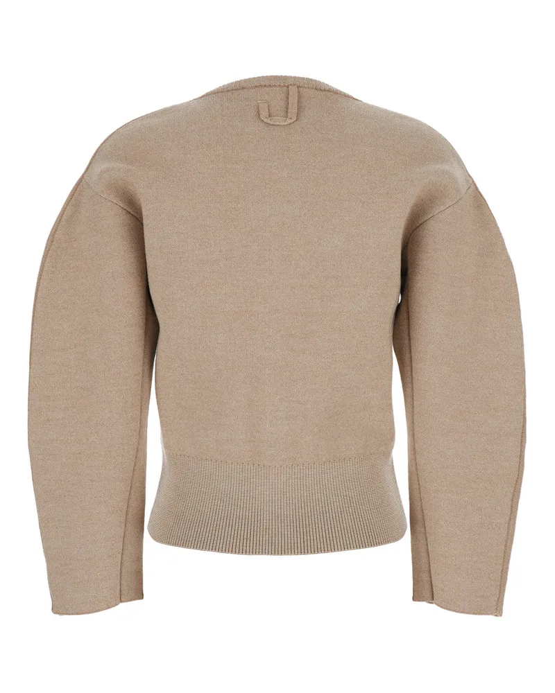 Jacquemus Wool Blend Ribbed Cardigan — Beige Beige