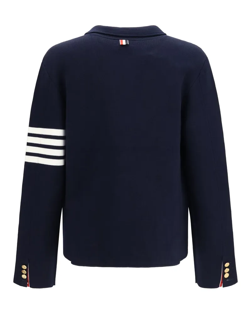 Thom Browne Men's Single-Breasted Wool Jacket With Four-Bar Sleeve Detail Navy Coat Navy