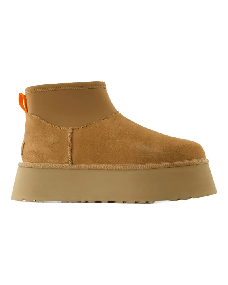 UGG Women's W Classic Mini Dipper Boots -  Leather Brown Lambskin Shoes Ankle-Boots Brown