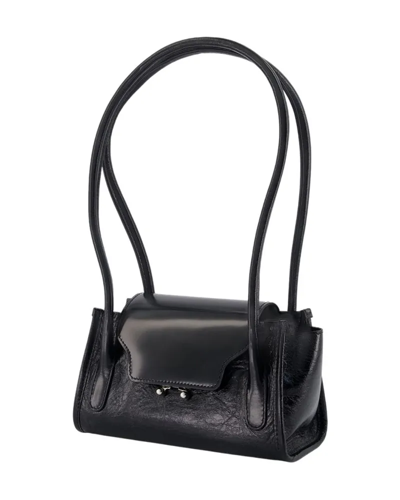 Marni Trunkette Calfskin Leather Shoulder Bag — Black Black