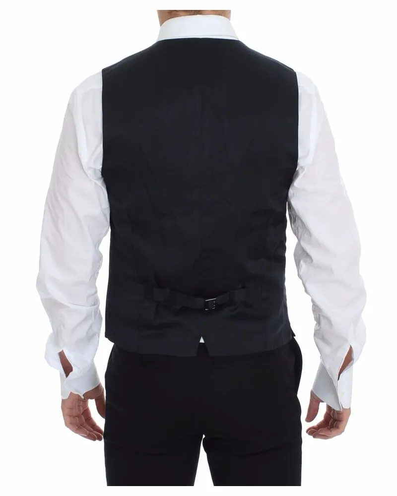 Dolce & Gabbana Men Blue Cotton Stretch Dress Vest Blazer Blue