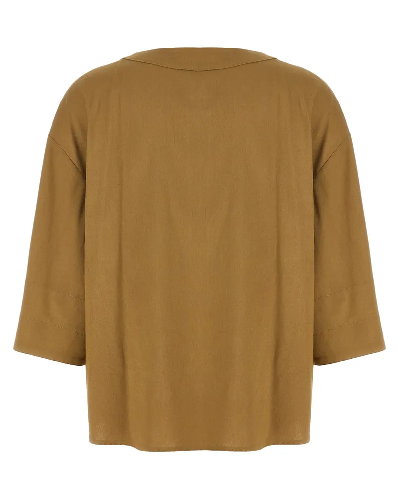 Max Mara Linen-Viscose Canvas Blouse — Camel Camel