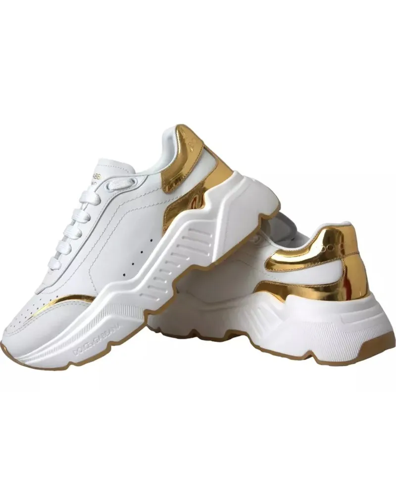 Dolce & Gabbana White Gold Daymaster Leather Sneakers Men Shoes Calfskin White
