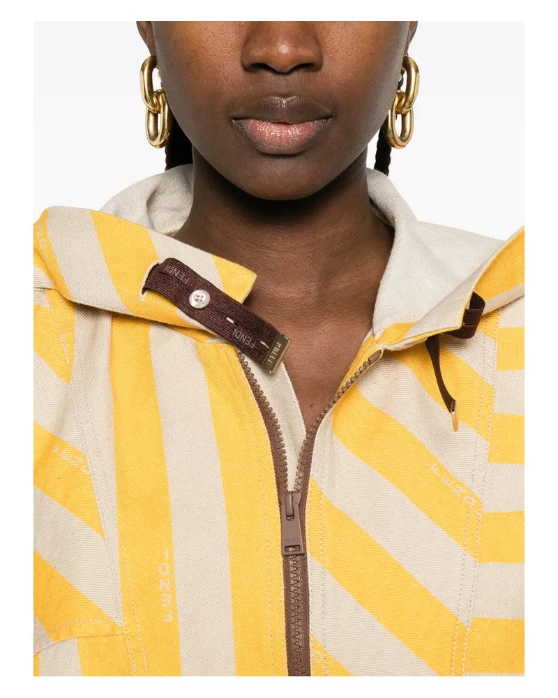 Fendi Striped Cotton-Linen Hooded Bomber Jacket — Yellow Yellow