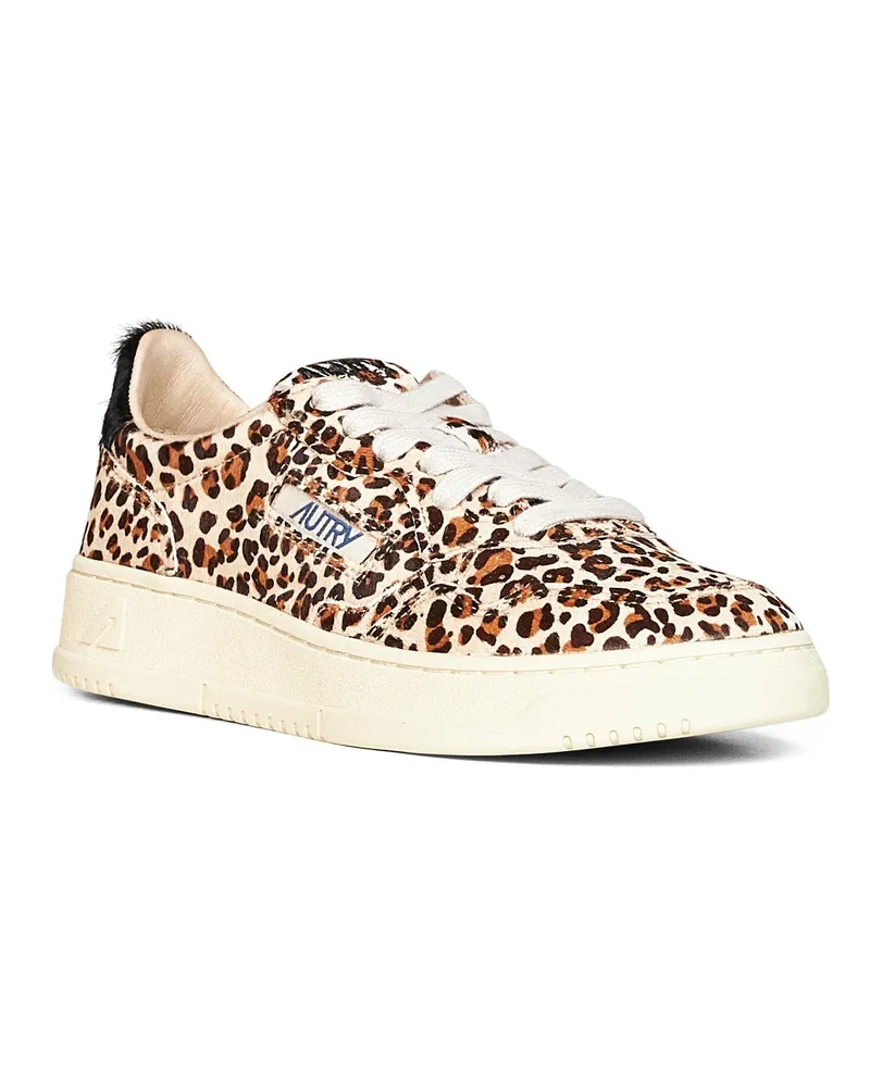AUTRY Women's Sneakers Medalist Low Leopard Calf Hair Brown Leather Trainers Brown
