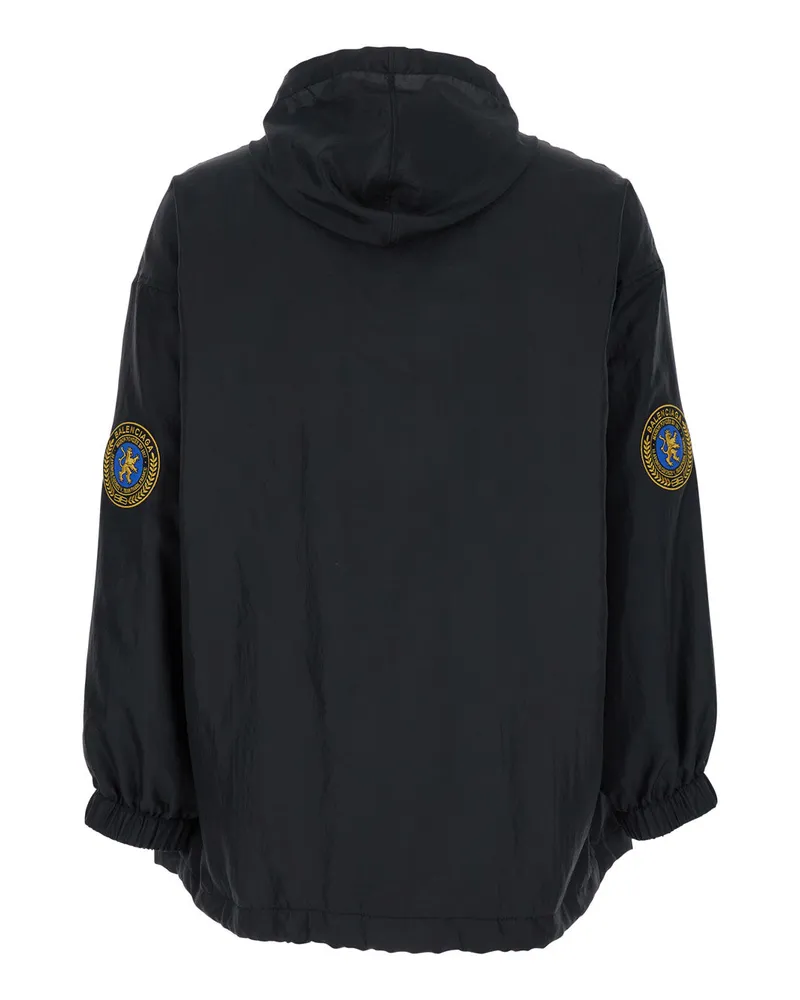 Balenciaga Men's Black Jacket With Logo Details Polyester Coat Black