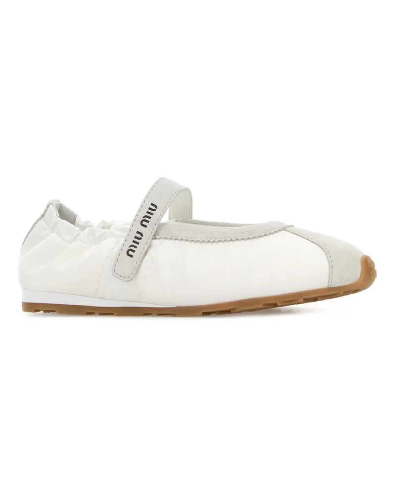 Miu Miu Women's White Suede And Fabric Ballerinas Bianco Poliammide Riciclata-Vitello Ballerine Flat Shoes White