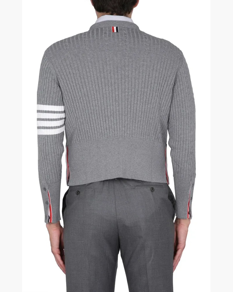 Thom Browne 4-Bar Stripe Cotton Jersey Sweater — Gray Gray