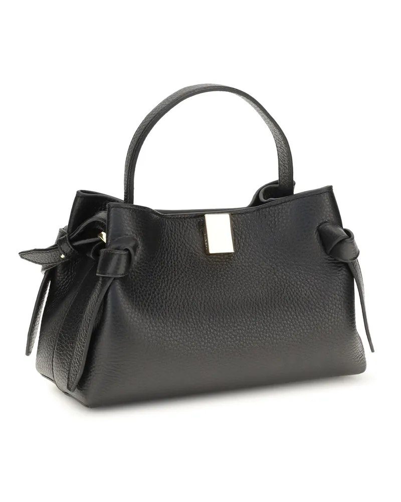 YUZEFI Women's Shoulder Bag Gyoza Black Leather Calf Black