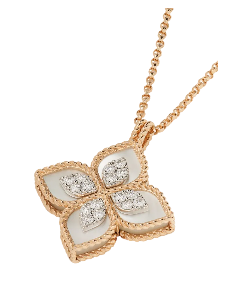 Roberto Coin Women's 18kt Rose Gold Diamond Princess Flower Mother-Of Pearl Necklace Continuty Rose