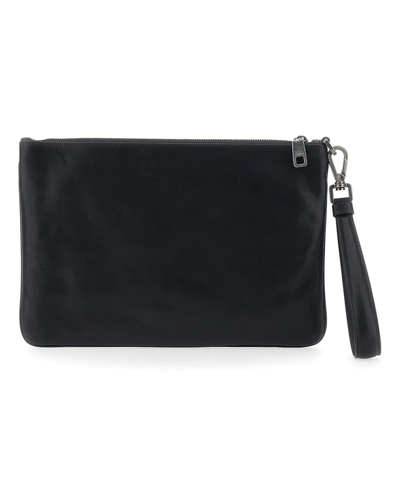 Dolce & Gabbana Men's Clutch Bag Black Leather Cotton Black