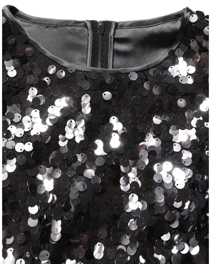 Dolce & Gabbana Women's Black Sequined Long Sleeves Crop Blouse Top Nylon Black