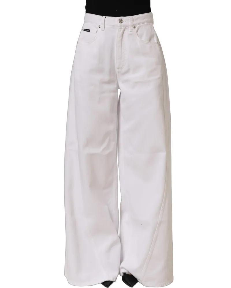 Dolce & Gabbana Women White Cotton Stretch Wide Leg Denim Jeans Clothing White