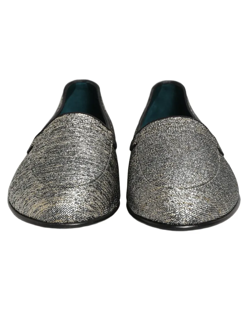 Dolce & Gabbana Men's Gray Glitter Lurex Dg Logo Dress Loafers Shoes Leather Gray