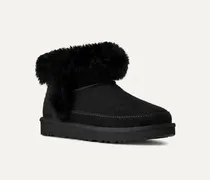 Fur-Trimmed Suede Boot — Black