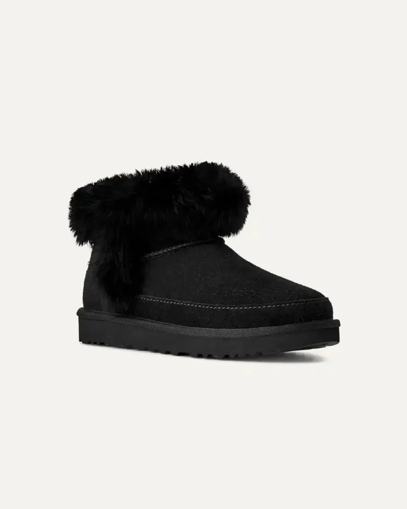UGG Fur-Trimmed Suede Boot — Black Black