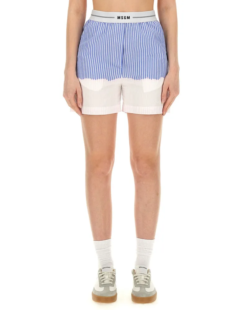 MSGM Logo Band Cotton Shorts — Blue Blue