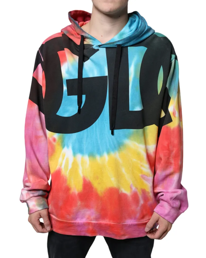 Dolce & Gabbana Men's Multicolor Tie Dye Hooded Sweatshirt Sweater Cotton Clothing Multicolor