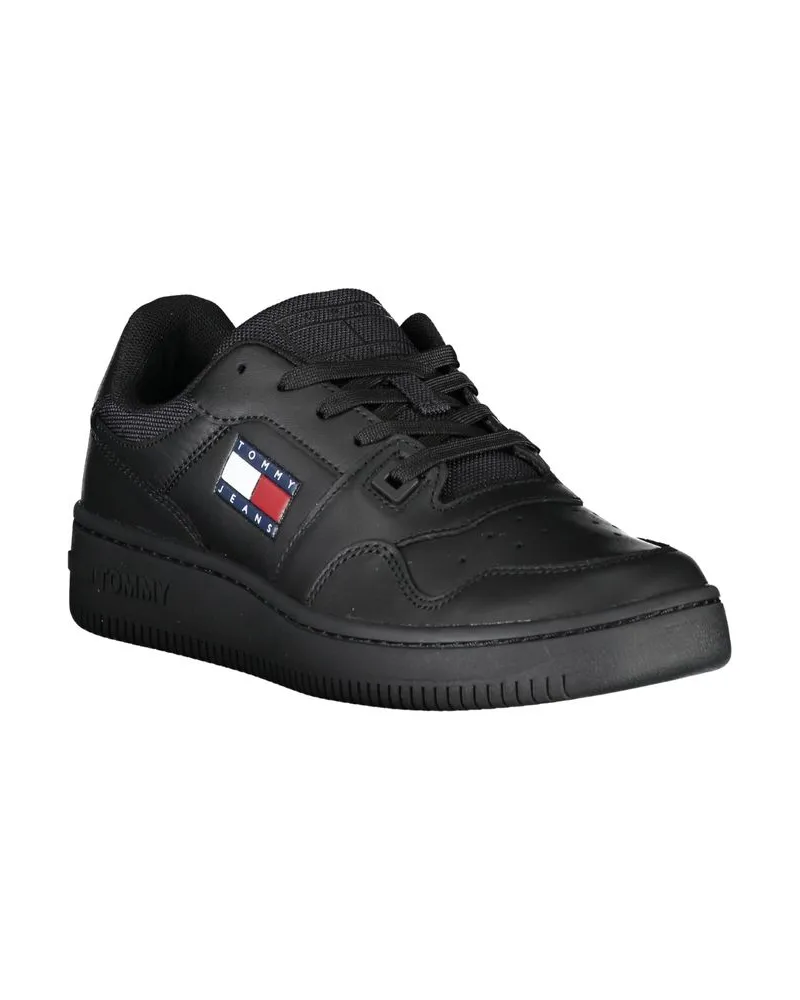 Tommy Hilfiger Leather Lace-Up Sneaker — Black Black