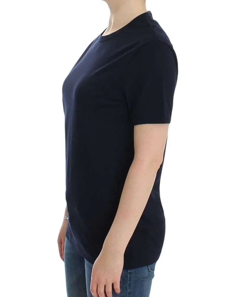 Ermanno Scervino Women's Lingerie Blue Crewneck Cotton Logo T-Shirt Navy
