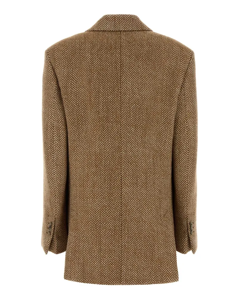 AMI Paris Herringbone Virgin Wool Blazer — Brown Brown