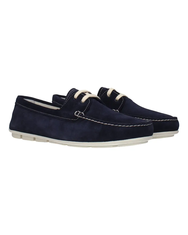 Prada Women's Blue Leather Slip-On Loafers Navy